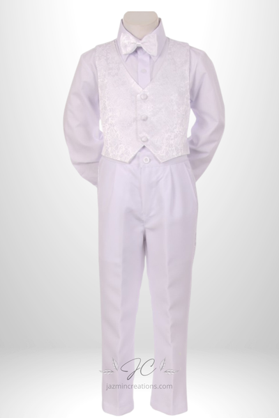 Boys One-Button Tuxedo with Brocade Vest and Bow Tie