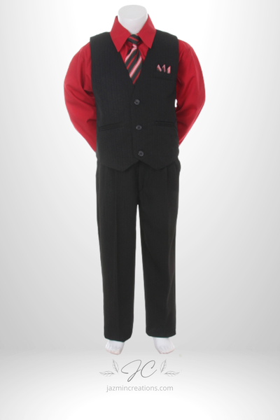 Boys Four-Piece Pinstripe Suit with Shirt, Vest, and Tie
