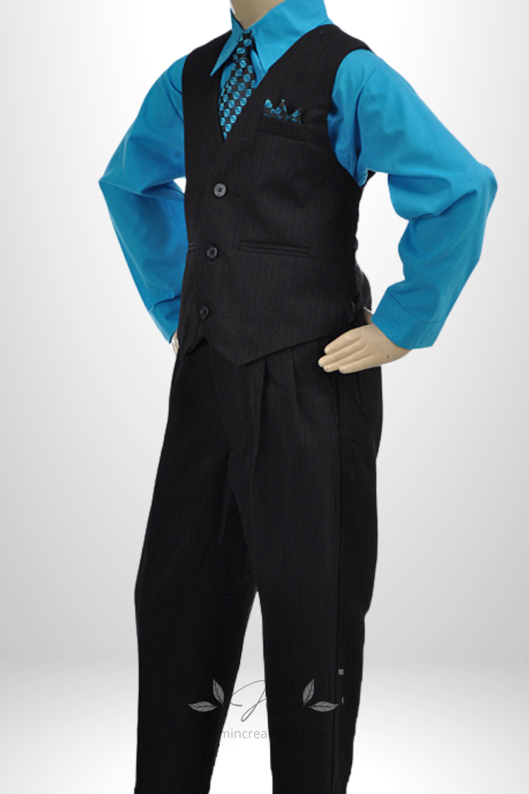 Boys Four-Piece Pinstripe Suit with Shirt, Vest, and Tie