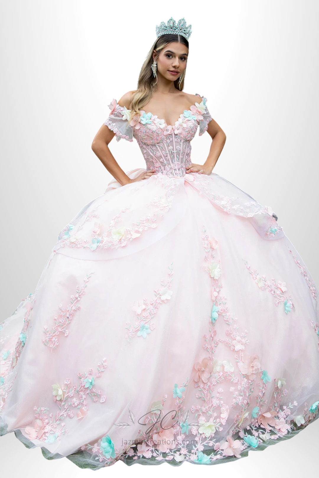 Blush Dream Floral Quince Ball Gown