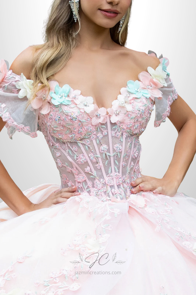 Blush Dream Floral Quince Ball Gown