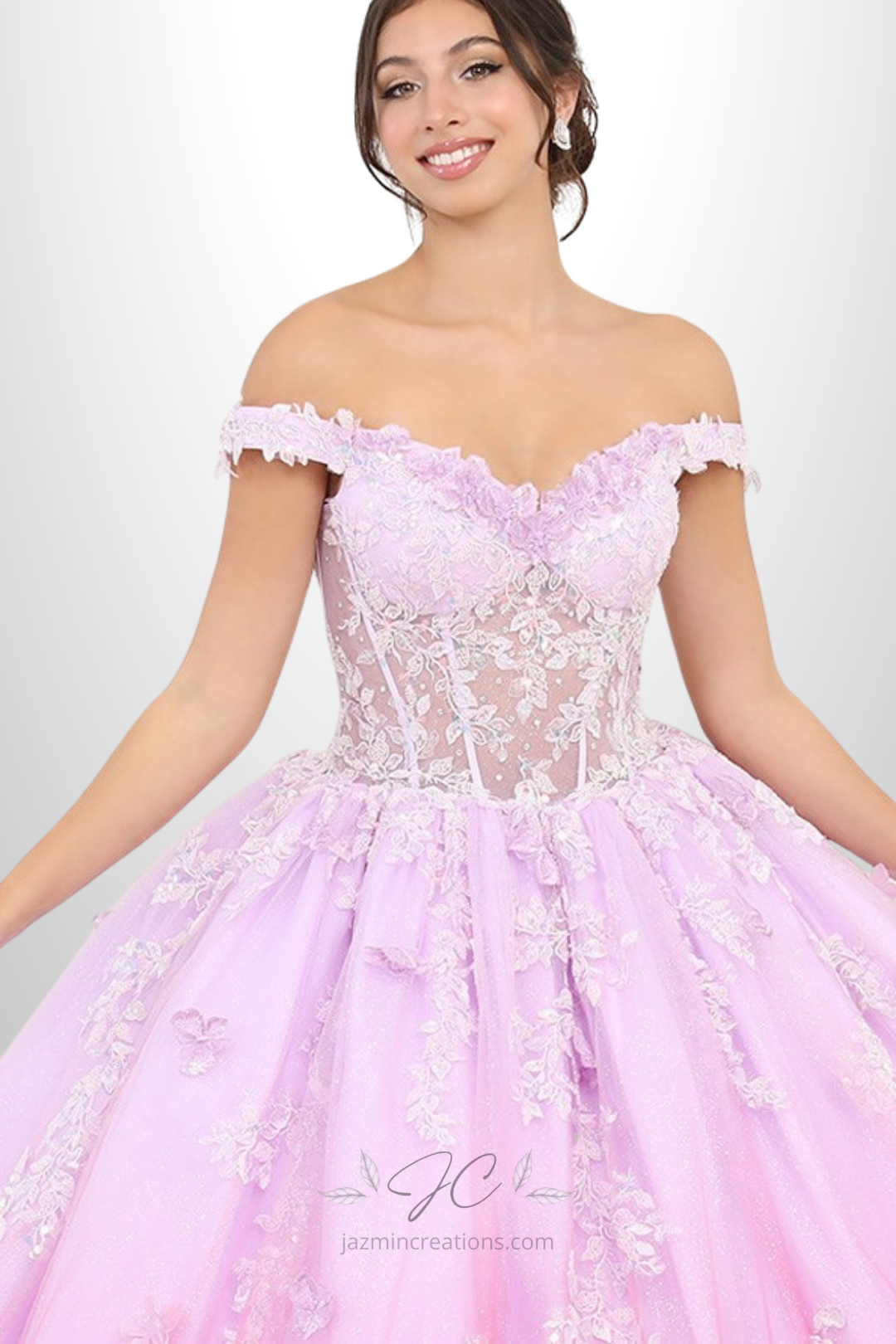 Lilac Ombre Quinceanera Ball Gown with 3D Floral and Butterfly Embroidery