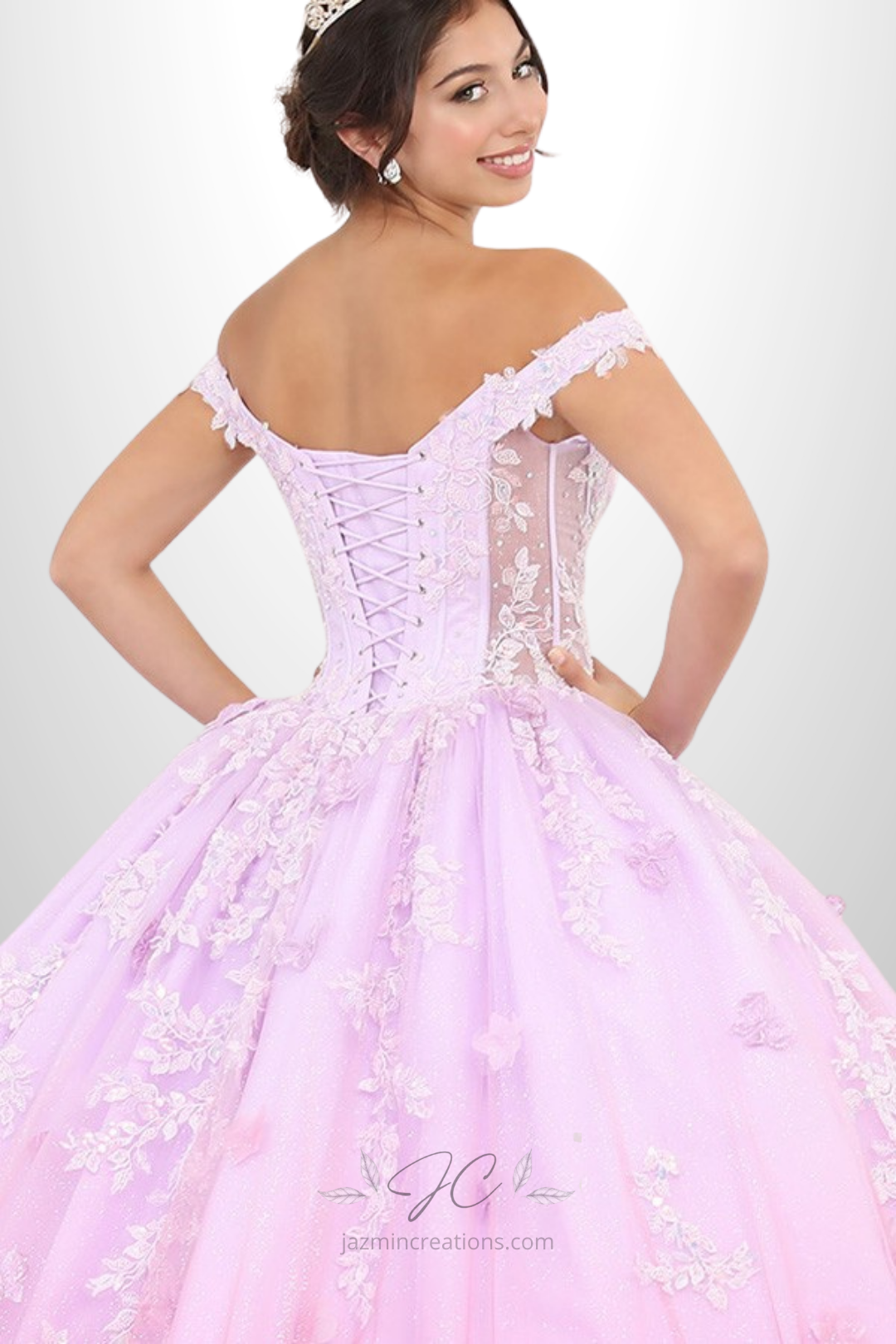 Lilac Ombre Quinceanera Ball Gown with 3D Floral and Butterfly Embroidery