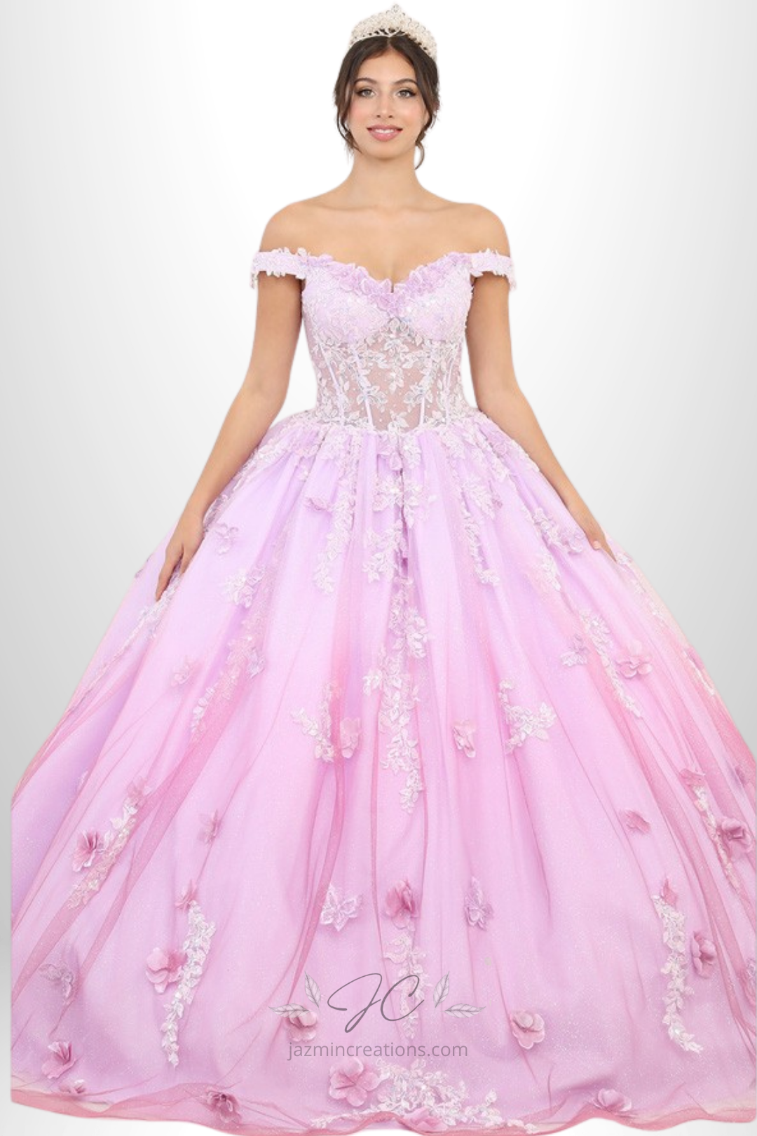 Lilac Ombre Quinceanera Ball Gown with 3D Floral and Butterfly Embroidery