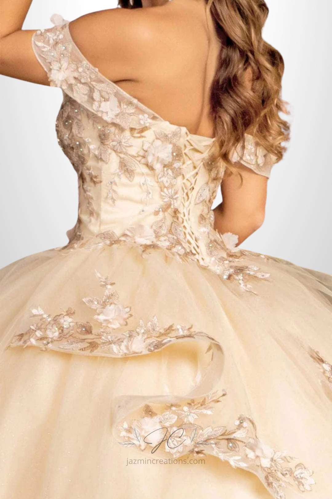 Champagne Sequin Sweetheart Off-Shoulder Quinceanera Ball Gown