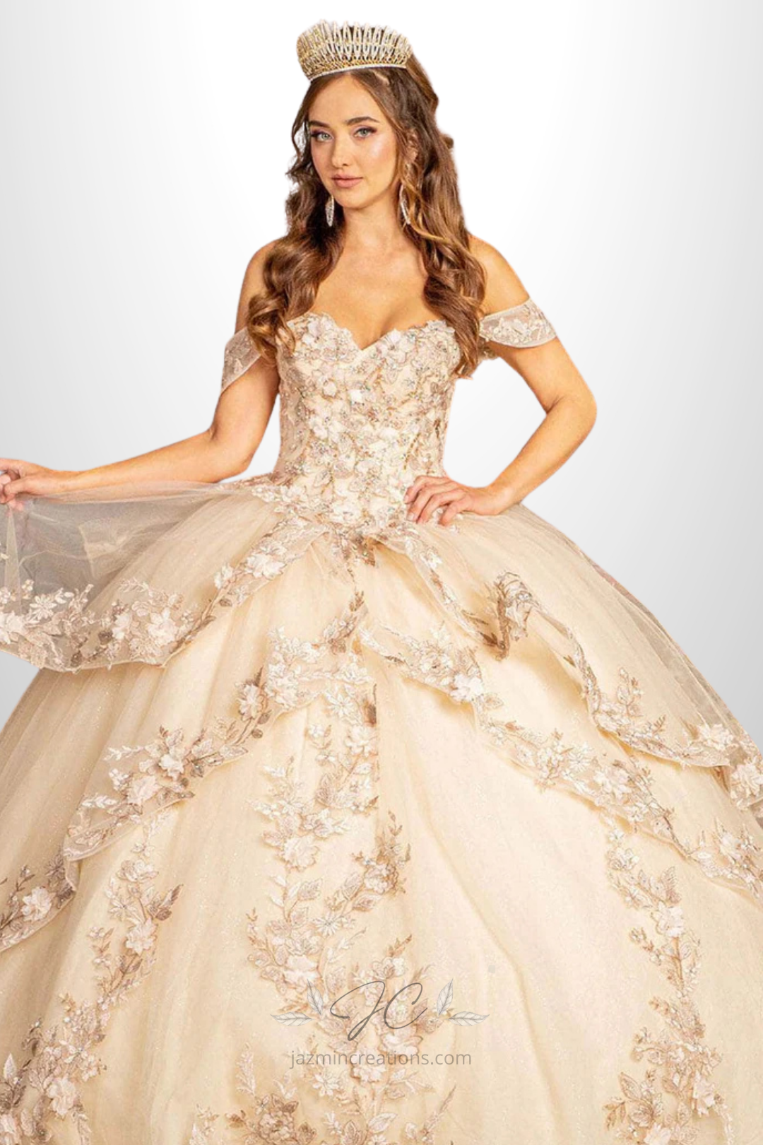 Champagne Sequin Sweetheart Off-Shoulder Quinceanera Ball Gown
