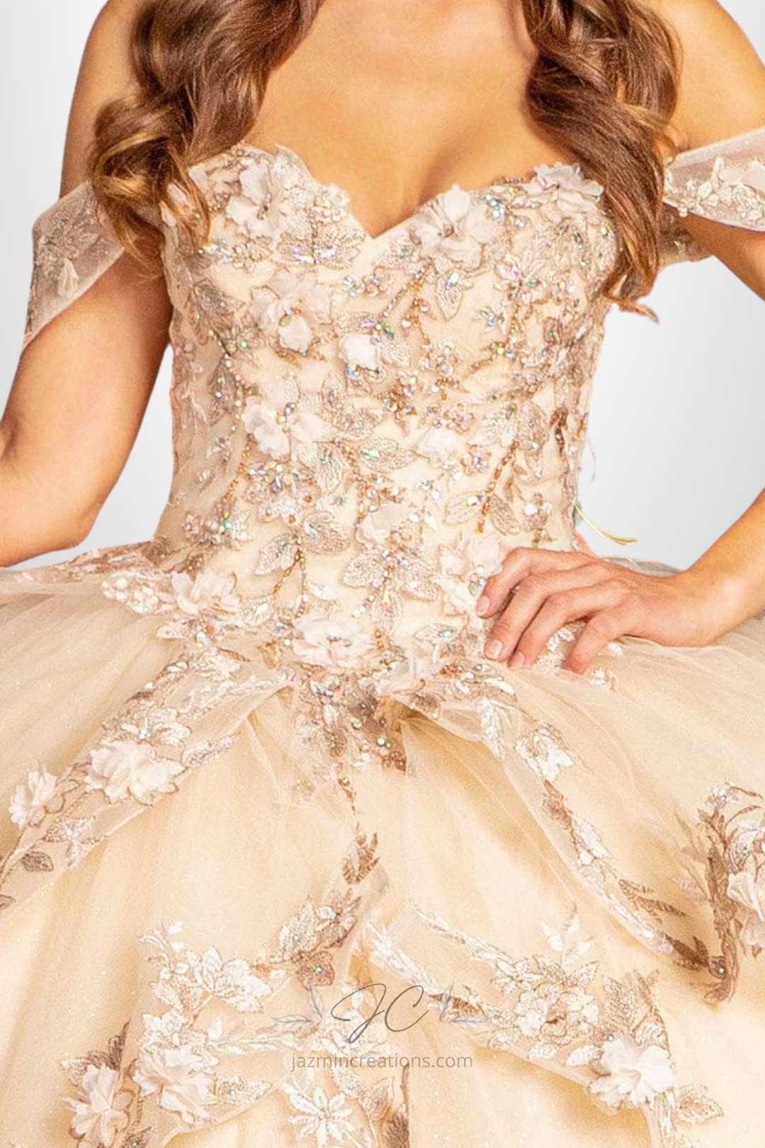 Champagne Sequin Sweetheart Off-Shoulder Quinceanera Ball Gown