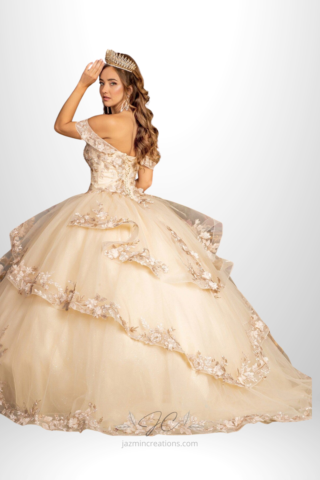 Champagne Sequin Sweetheart Off-Shoulder Quinceanera Ball Gown