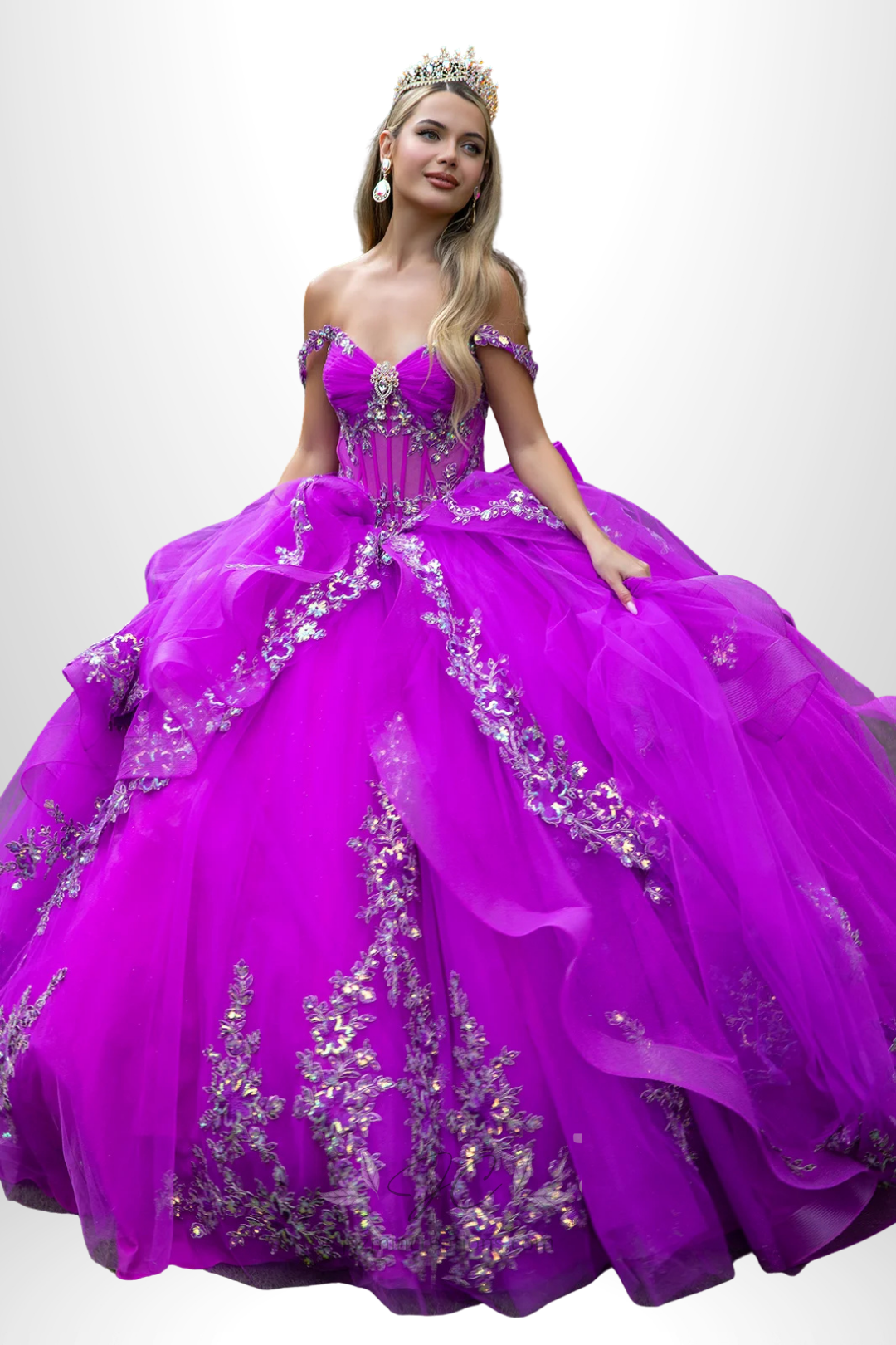 Royal Amethyst Off Shoulder Quince Ball Gown
