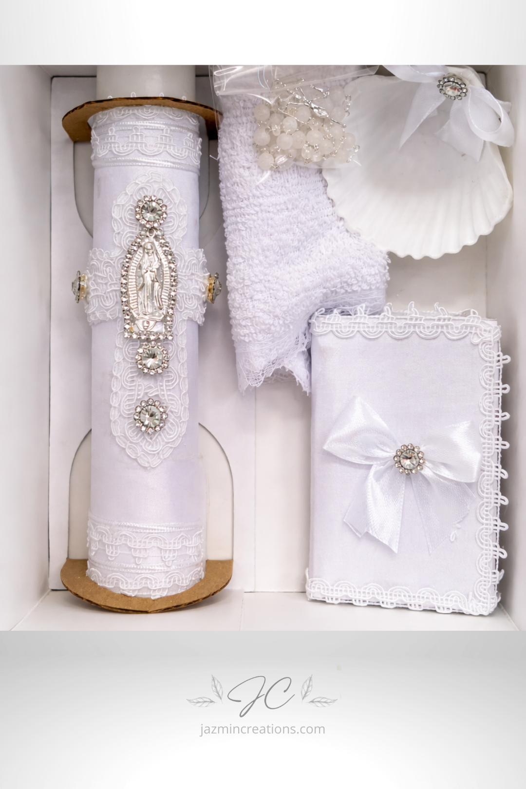 Small Baptism Candle Set – White Mary or White Cross